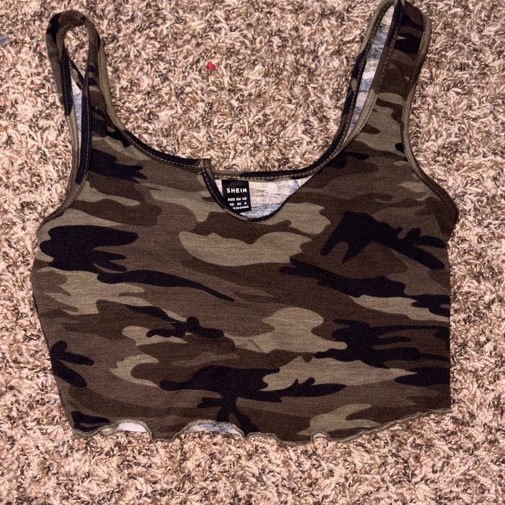 SHEIN Army Green Camouflage Crop Top